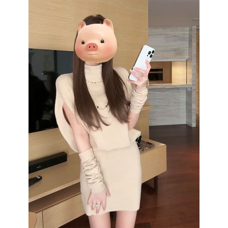 프랑스식 반하이넥 망토 소매 커버 긴팔 만나는 니트 여성 드레스 가을 겨울 몸매 가꾸기 슬림해 보이는 인사이드 가져 가라. 짧은 치마 상세 이미지 11