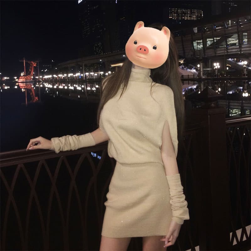 프랑스식 반하이넥 망토 소매 커버 긴팔 만나는 니트 여성 드레스 가을 겨울 몸매 가꾸기 슬림해 보이는 인사이드 가져 가라. 짧은 치마 상세 이미지 12