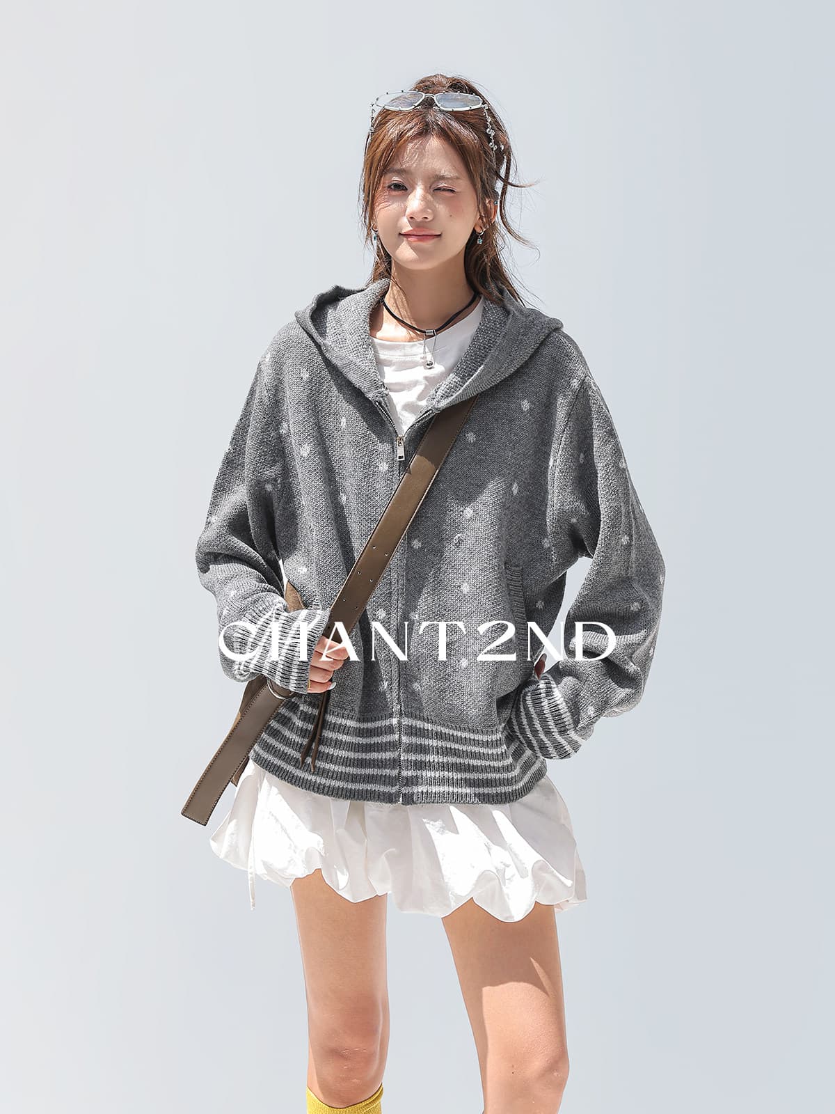 chant2nd2026 가을 새로운 여자 오픈 가디건 스웨터 한 부서 도트 무늬 자카드 니트 스웨터 상세 이미지 5