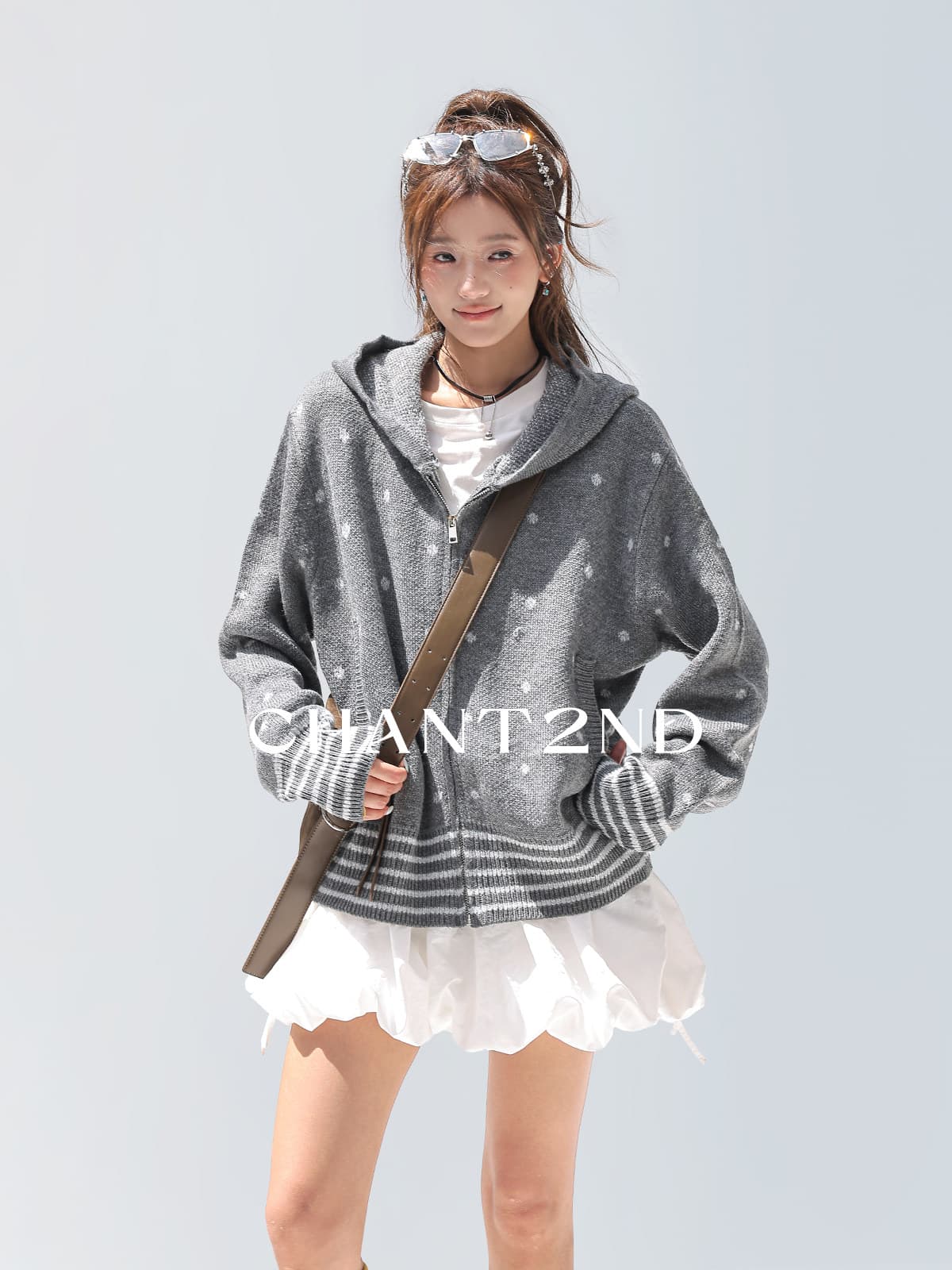 chant2nd2026 가을 새로운 여자 오픈 가디건 스웨터 한 부서 도트 무늬 자카드 니트 스웨터 상세 이미지 6