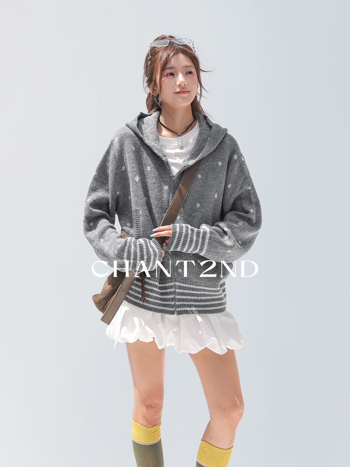 chant2nd2026 가을 새로운 여자 오픈 가디건 스웨터 한 부서 도트 무늬 자카드 니트 스웨터 상세 이미지 10
