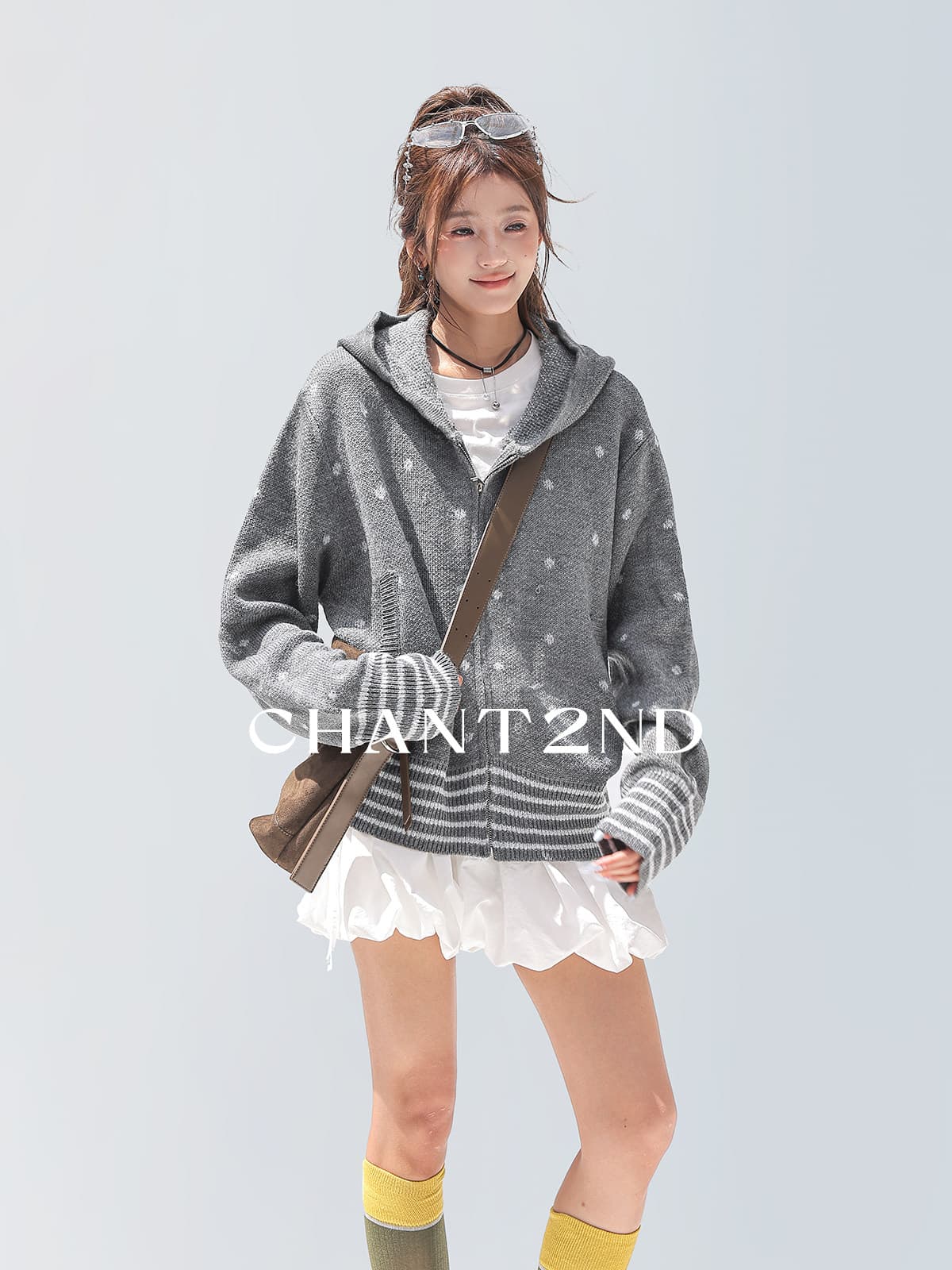 chant2nd2026 가을 새로운 여자 오픈 가디건 스웨터 한 부서 도트 무늬 자카드 니트 스웨터 상세 이미지 11