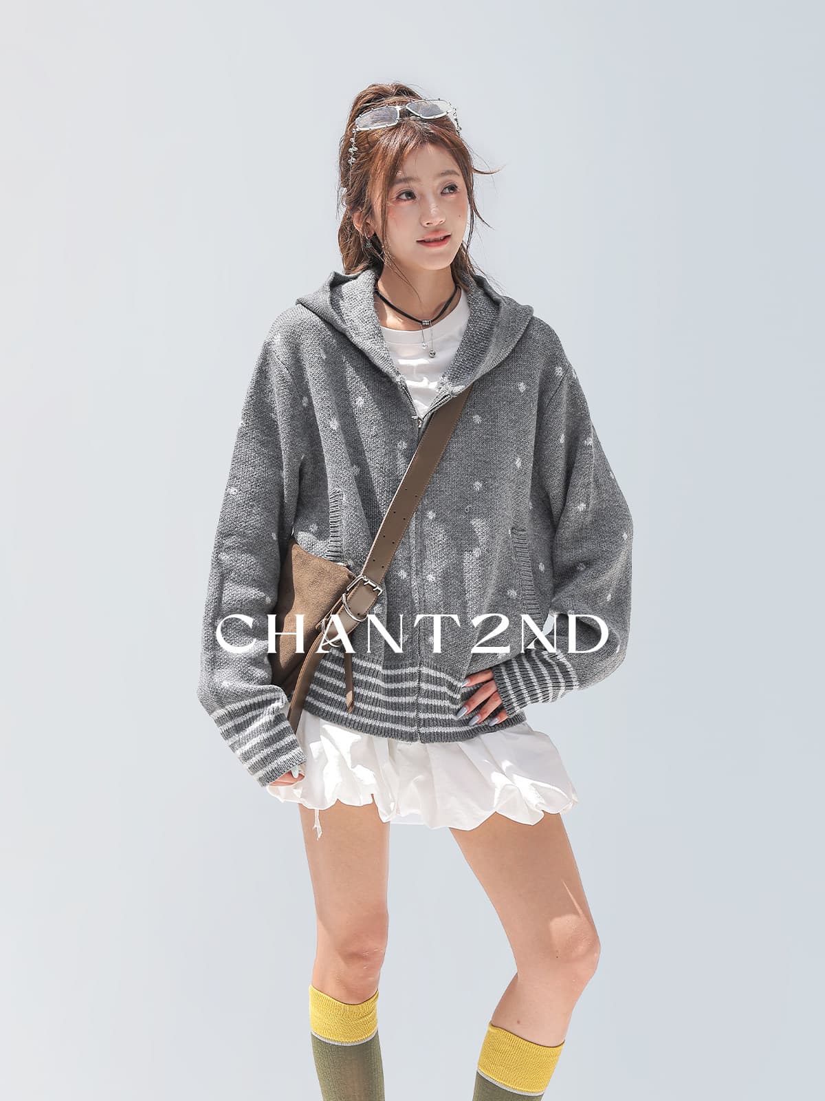 chant2nd2026 가을 새로운 여자 오픈 가디건 스웨터 한 부서 도트 무늬 자카드 니트 스웨터 상세 이미지 12