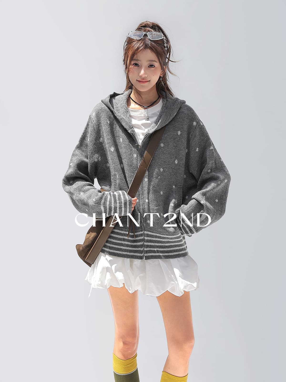 chant2nd2026 가을 새로운 여자 오픈 가디건 스웨터 한 부서 도트 무늬 자카드 니트 스웨터 상세 이미지 14