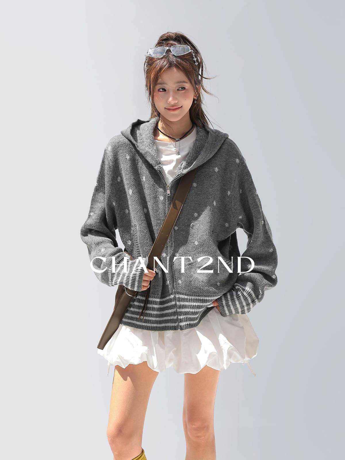 chant2nd2026 가을 새로운 여자 오픈 가디건 스웨터 한 부서 도트 무늬 자카드 니트 스웨터 상세 이미지 16