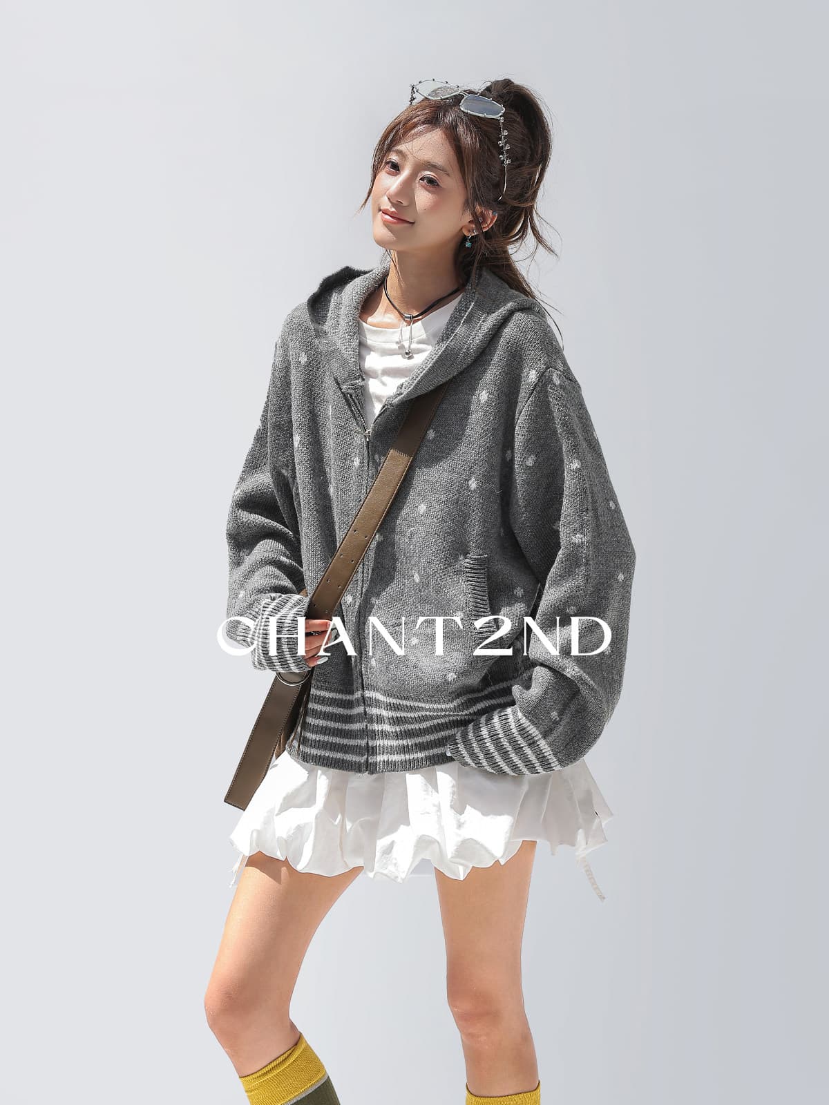 chant2nd2026 가을 새로운 여자 오픈 가디건 스웨터 한 부서 도트 무늬 자카드 니트 스웨터 상세 이미지 17
