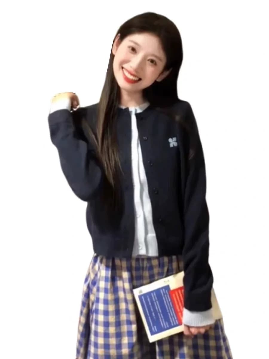 학원 스타일 페이크 레이어드 스웨터 여성 코트 조기 가을 2026 새로운 한 부서 착용 가져 가라. 부드러운 찹쌀 니트 오픈 가디건 맨위 상세 이미지 1