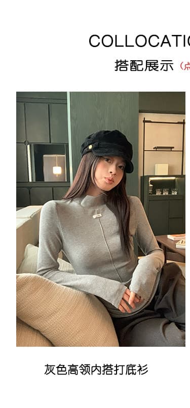 송 긍정적 인 En 어두운 회색 터틀넥 니트 조끼 여자 이른 봄 높음 지혜 센스 전후 둘 착용 스웨터 조끼 스택 착용 맨위 상세 이미지 9