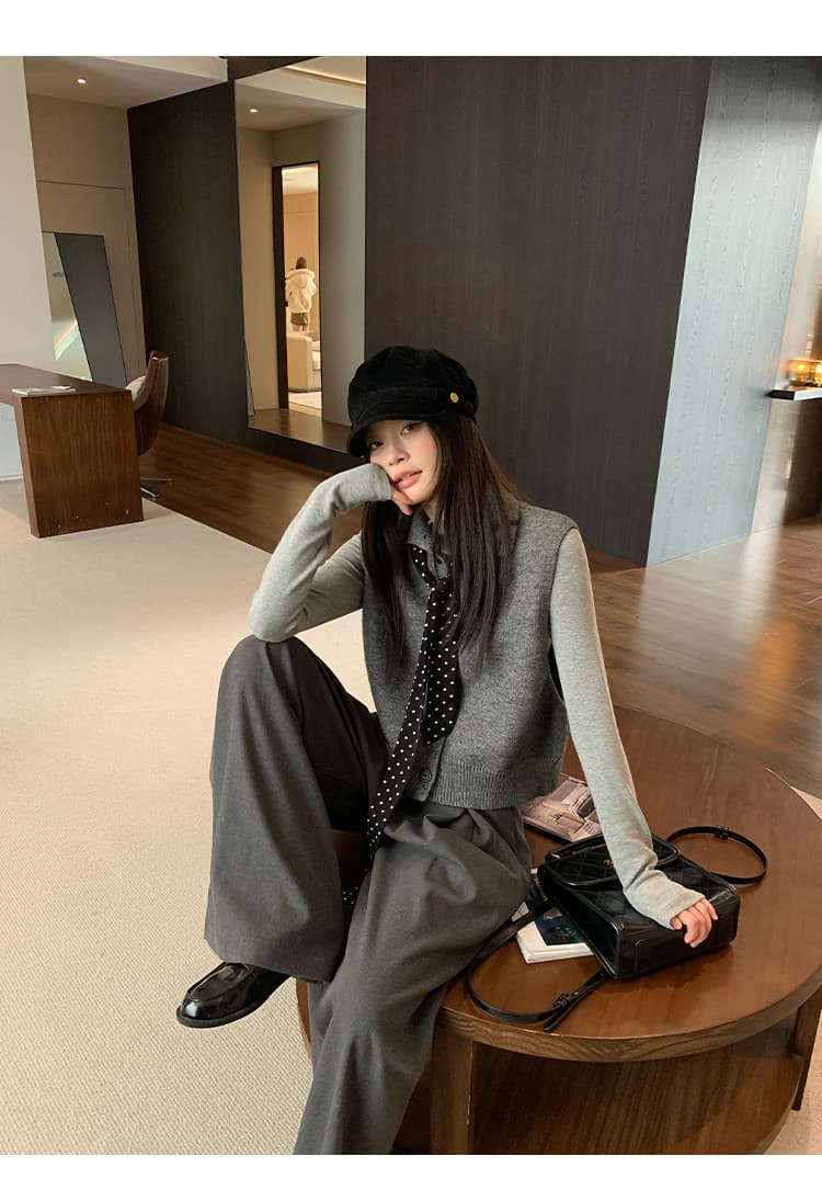 송 긍정적 인 En 어두운 회색 터틀넥 니트 조끼 여자 이른 봄 높음 지혜 센스 전후 둘 착용 스웨터 조끼 스택 착용 맨위 상세 이미지 32
