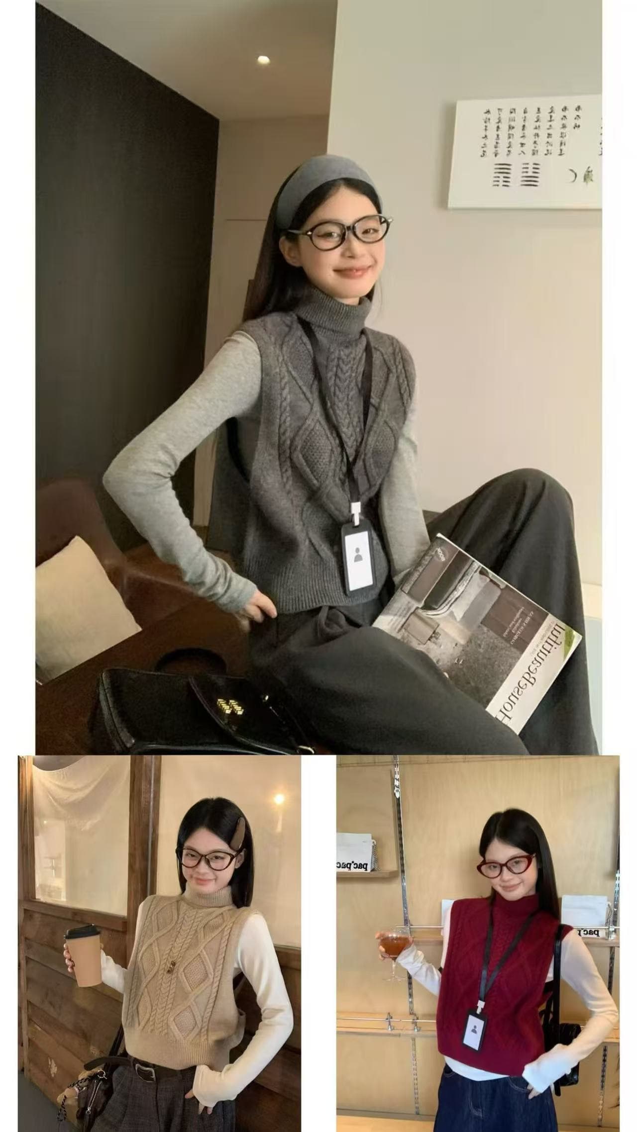 송 긍정적 인 En 어두운 회색 터틀넥 니트 조끼 여자 이른 봄 높음 지혜 센스 전후 둘 착용 스웨터 조끼 스택 착용 맨위 상세 이미지 42