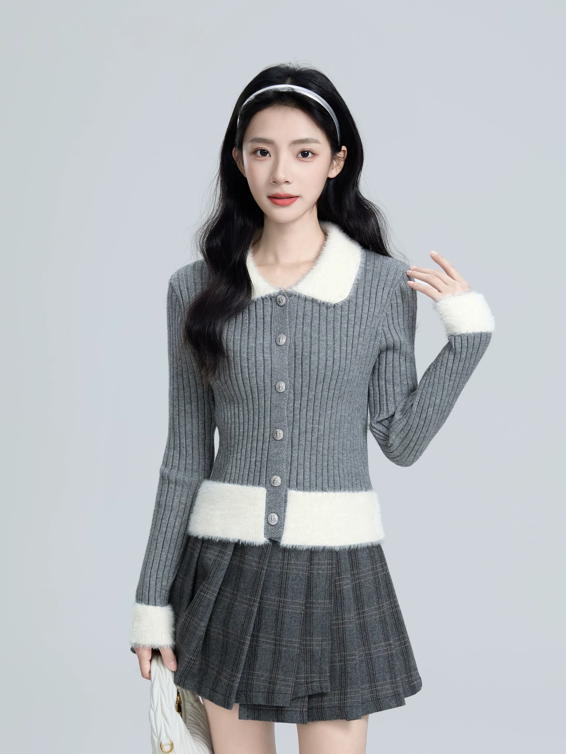 작은 샤넬 스타일 폴로 칼라 두꺼운 인사이드 가져 가라. 스웨터 여자 2026 가을 겨울 새로운 배색 패치워크 수 있습니다. 외출용 니트 스웨터 맨위 이미지 3