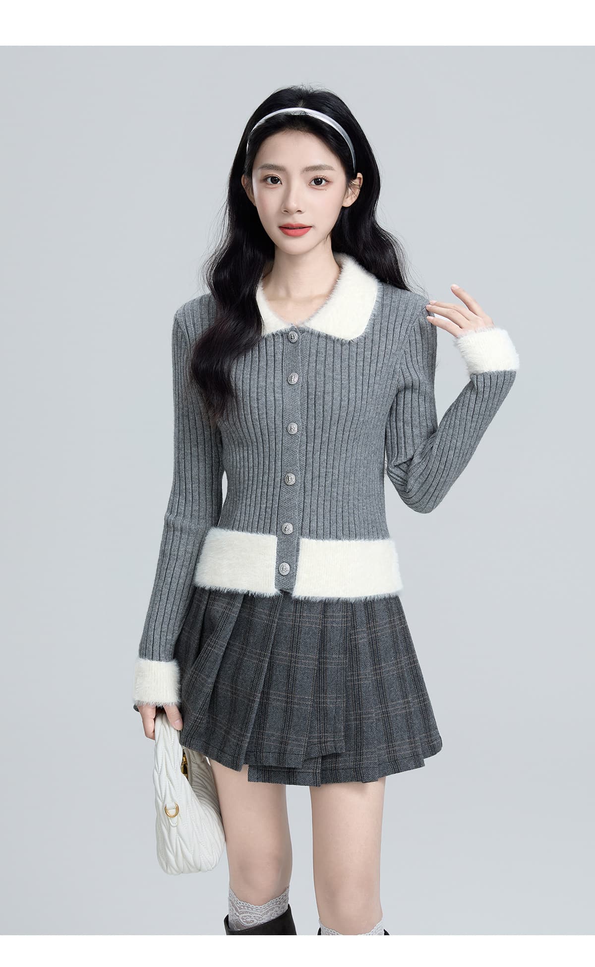 작은 샤넬 스타일 폴로 칼라 두꺼운 인사이드 가져 가라. 스웨터 여자 2026 가을 겨울 새로운 배색 패치워크 수 있습니다. 외출용 니트 스웨터 맨위 상세 이미지 5