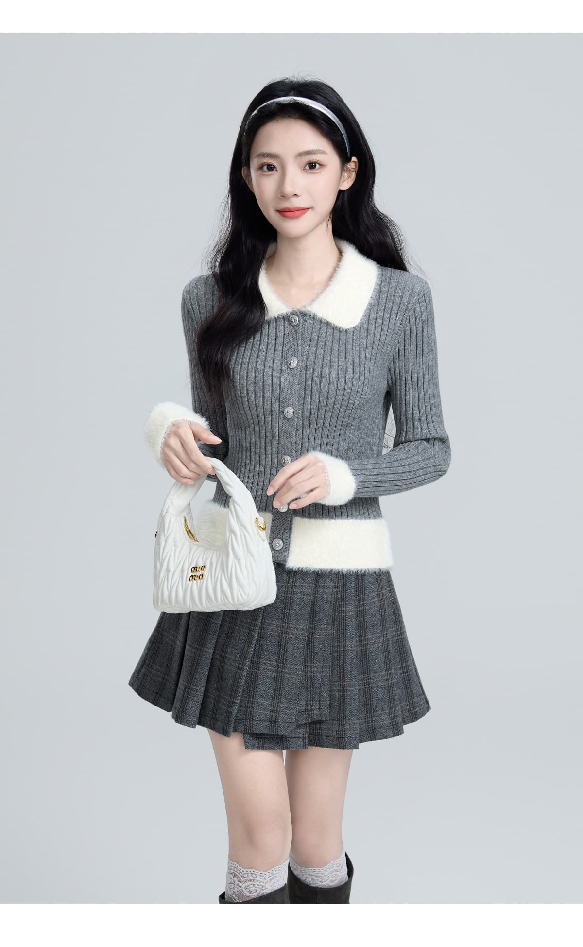 작은 샤넬 스타일 폴로 칼라 두꺼운 인사이드 가져 가라. 스웨터 여자 2026 가을 겨울 새로운 배색 패치워크 수 있습니다. 외출용 니트 스웨터 맨위 상세 이미지 7