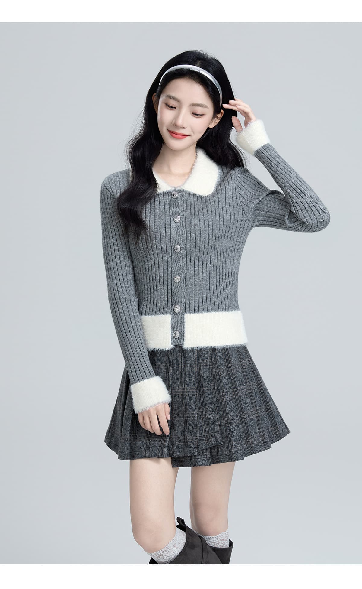 작은 샤넬 스타일 폴로 칼라 두꺼운 인사이드 가져 가라. 스웨터 여자 2026 가을 겨울 새로운 배색 패치워크 수 있습니다. 외출용 니트 스웨터 맨위 상세 이미지 8