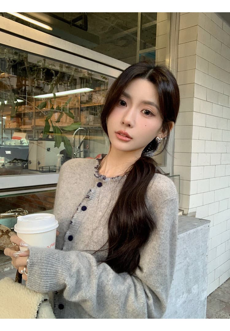 장 베이 베이 ibell 양모 너구리 털 배색 프릴 보온 슬림해 보이는 라운드 넥 다용도 니트 스웨터 스웨터 상세 이미지 34