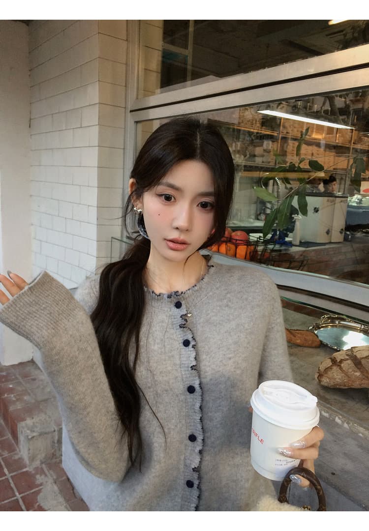 장 베이 베이 ibell 양모 너구리 털 배색 프릴 보온 슬림해 보이는 라운드 넥 다용도 니트 스웨터 스웨터 상세 이미지 38