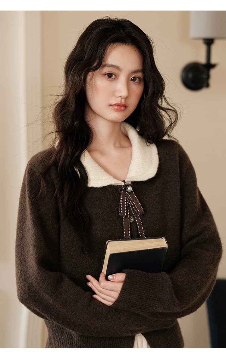 사랑 장미 빅 사이즈 지방 mm 커피 색상 스웨터 여자 2026 새로운 가을 착용 가져 가라. 니트 오픈 가디건 여성 베이비 칼라 맨위 상세 이미지 16