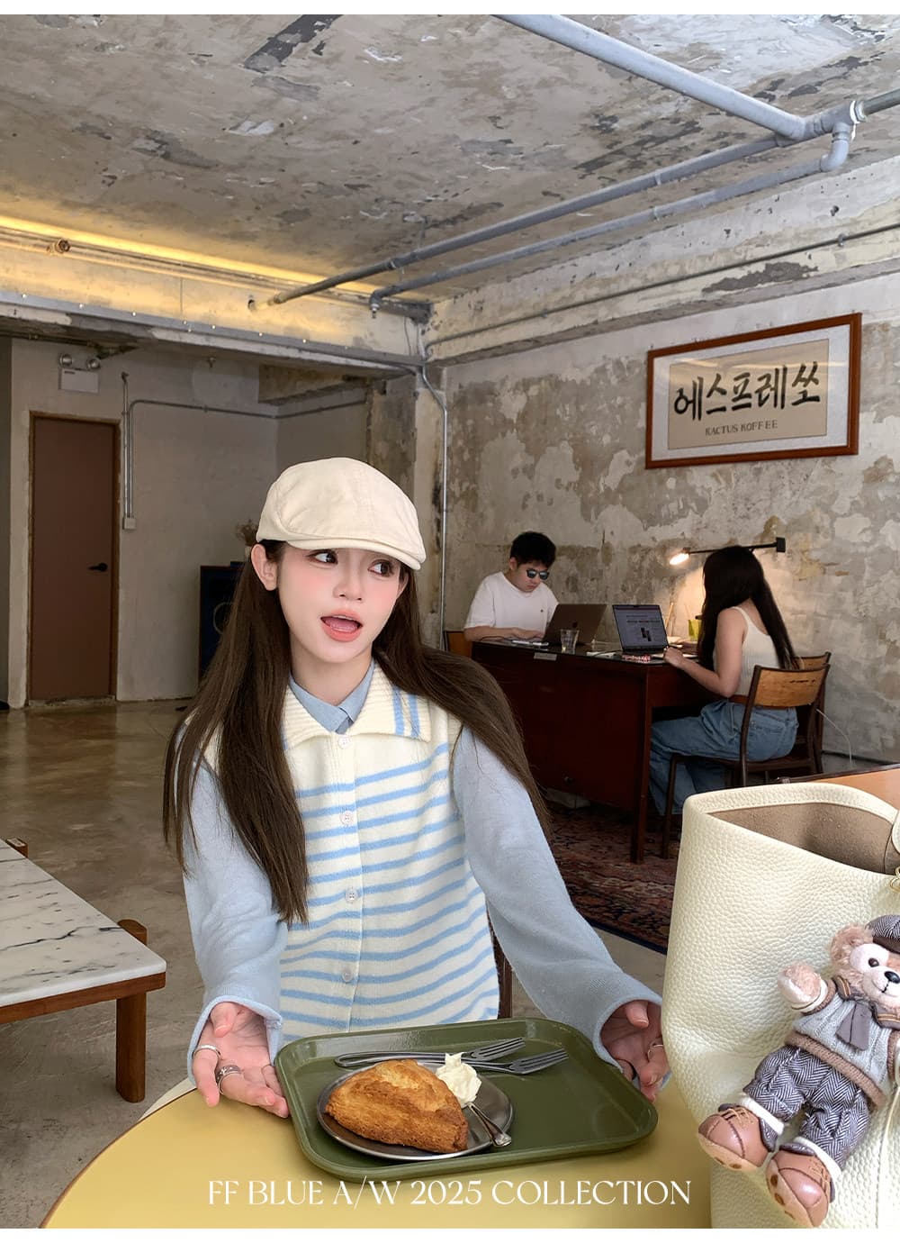 ff blue 화이트 연인 바다 소금 우유 블루 저항 올린 사람 : 공 양 플러시 스트라이프 폴로 칼라 베스트 조끼 니트 스웨터 상세 이미지 9