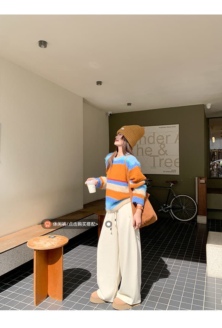 한 번 작은 짭짤한 한 부서 도파민 스트라이프 스웨터 여자 가을 겨울 새로운 작은 키 인사이드 가져 가라. 니트 스웨터 맨위 겨울 상세 이미지 12