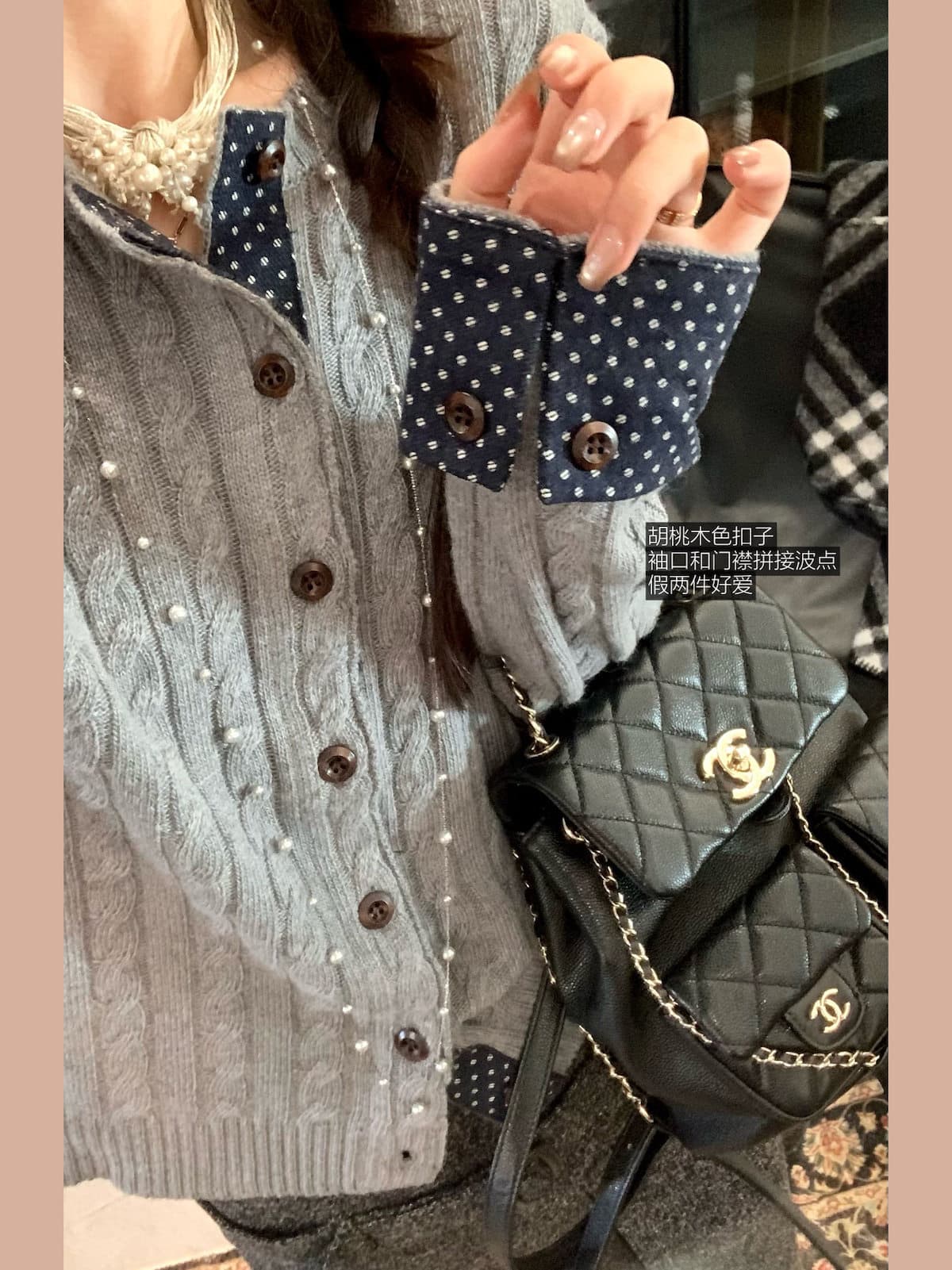 청 봄 꽃 밀라노 소녀 양모 토끼털 도트 무늬 페이크 레이어드 트위스트 꽃 레트로 스웨터 오픈 가디건 여성 루즈핏 상세 이미지 20