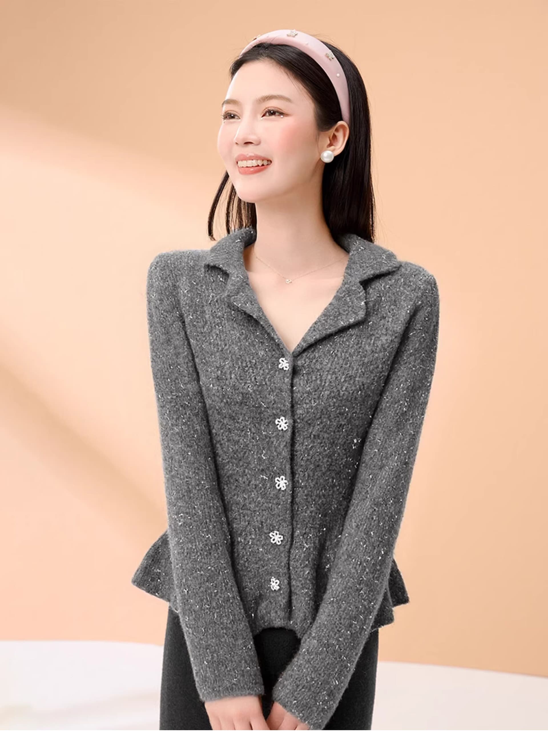 wendy 직접 만든 빨간색 스웨터 여자 새로운 한국 스타일 몸매 가꾸기 슬림해 보이는 연꽃 잎 쇼트 스타일 폴로 칼라 니트 스웨터 상세 이미지 13