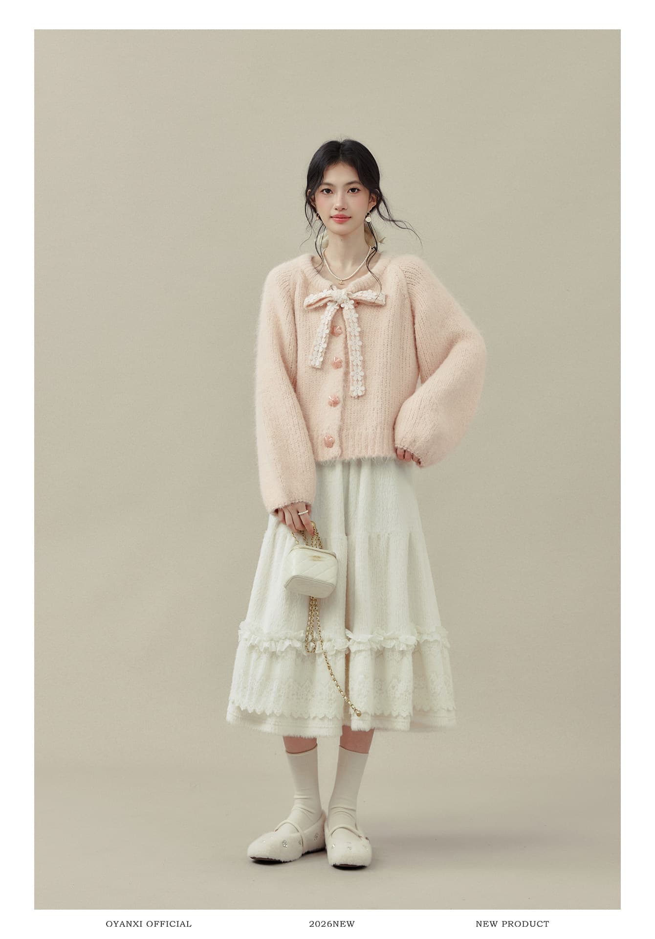 Ouyang 안녕하세요. 분말 동화 나비 매듭 스트랩 여성 가을 겨울철 핑크색 스웨터 모직물 오픈 가디건 인사이드 잡아라. 의류 상세 이미지 13