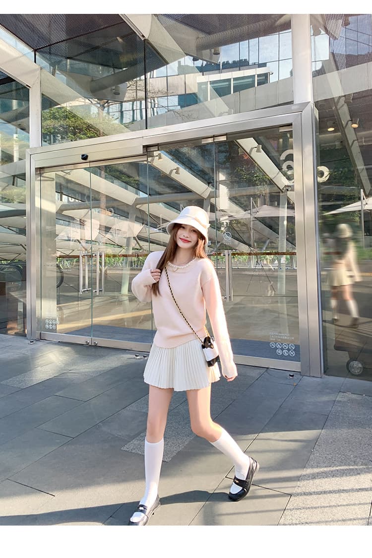 한 번 작은 짭짤한 한 부서 디자인 센스 핑크색 스웨터 여자 가을 겨울철 새로운 느긋한 인사이드 가져 가라. 만나는 니트 스웨터 맨위 상세 이미지 5
