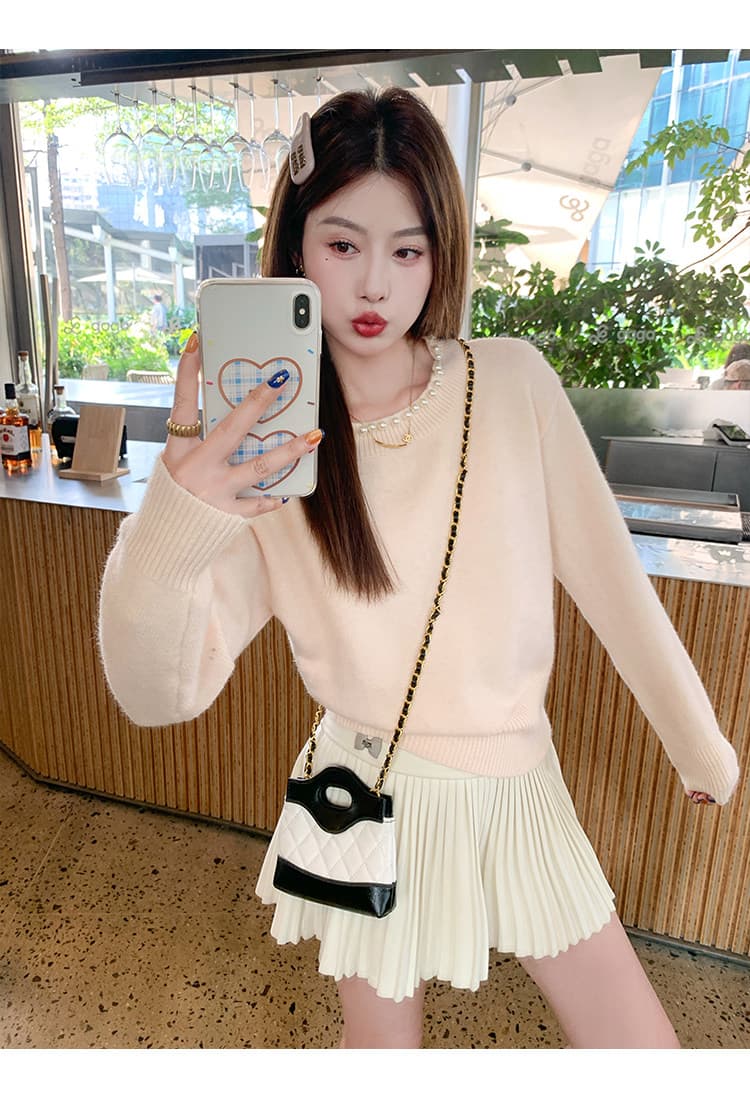 한 번 작은 짭짤한 한 부서 디자인 센스 핑크색 스웨터 여자 가을 겨울철 새로운 느긋한 인사이드 가져 가라. 만나는 니트 스웨터 맨위 상세 이미지 6