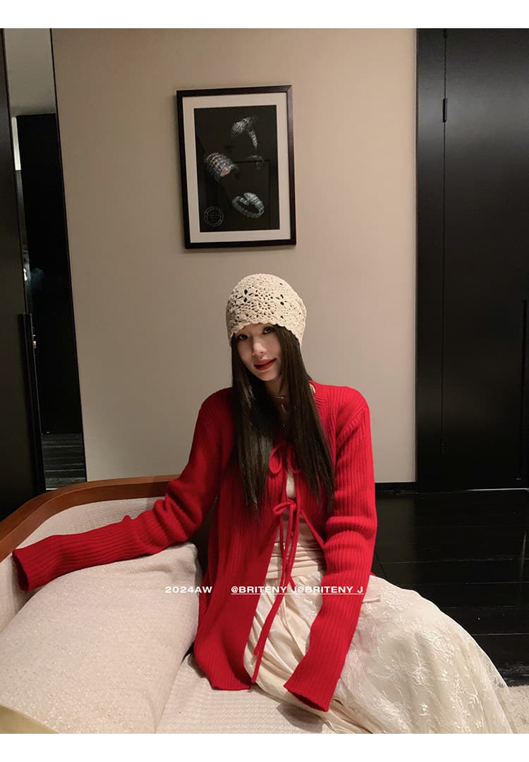 작은 6 월 6 월 브리트니 부드러운 매매 익스트림 제인 바람 다용도 맨위 모직물 스트랩 라운드 넥 니트 오픈 가디건 상세 이미지 33