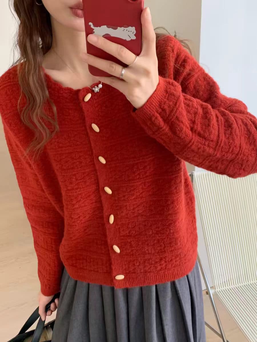 황색 올리브 버클 자카드 스웨터 오픈 가디건 여성 가을 겨울 새로운 한 부서 루즈핏 따뜻한 부드럽다 찹쌀 니트 재킷 다용도 상세 이미지 9