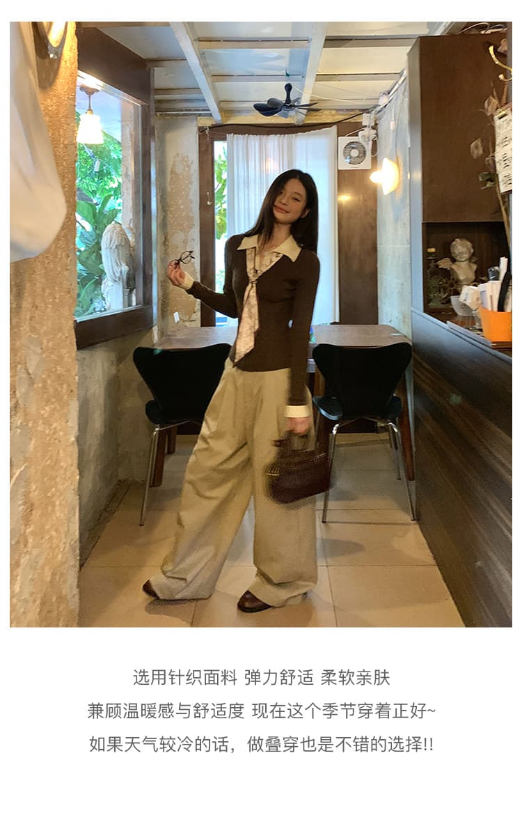 송 긍정적 인 En 커피 색상 POLO 칼라 페이크 레이어드 니트 스웨터 여성 스웨터 가을 인사이드 가져 가라. 몸매 가꾸기 쇼트 스타일 긴팔 작은 맨위 상세 이미지 4