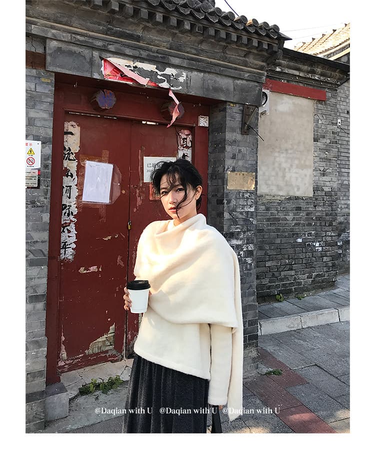 daqianwithu 대 복용량 양모 숄 페이크 레이어드 스웨터 여자 작은 대중 겨울 맨위 니트 스웨터 이미지 4