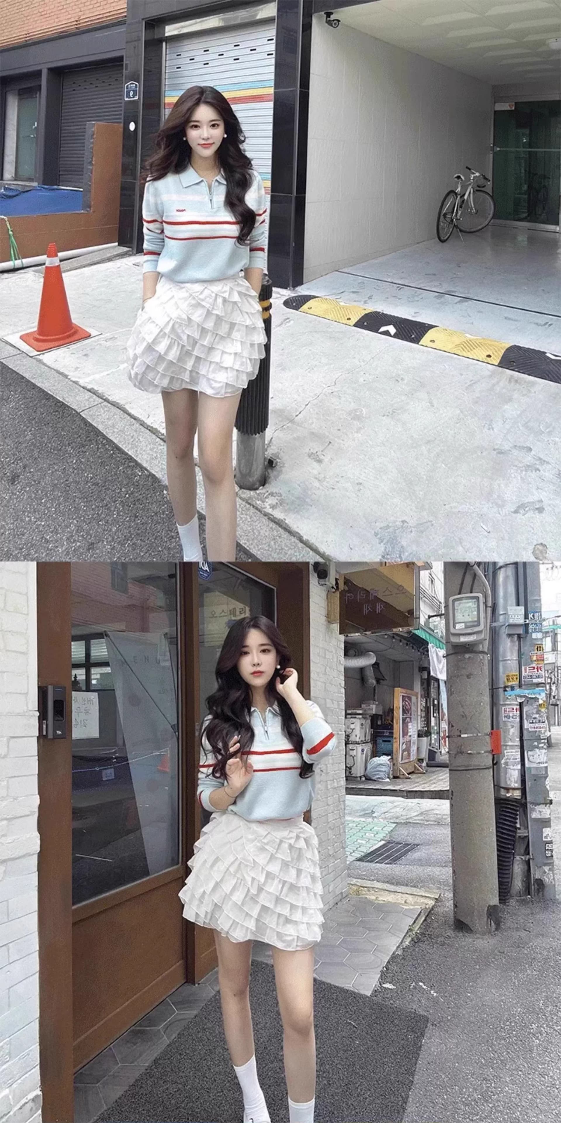 한국 pouch 느긋한 스트라이프 스웨터 polo 폴로 칼라 니트 스웨터 맨위 가을 겨울 새로운 여성 상세 이미지 14