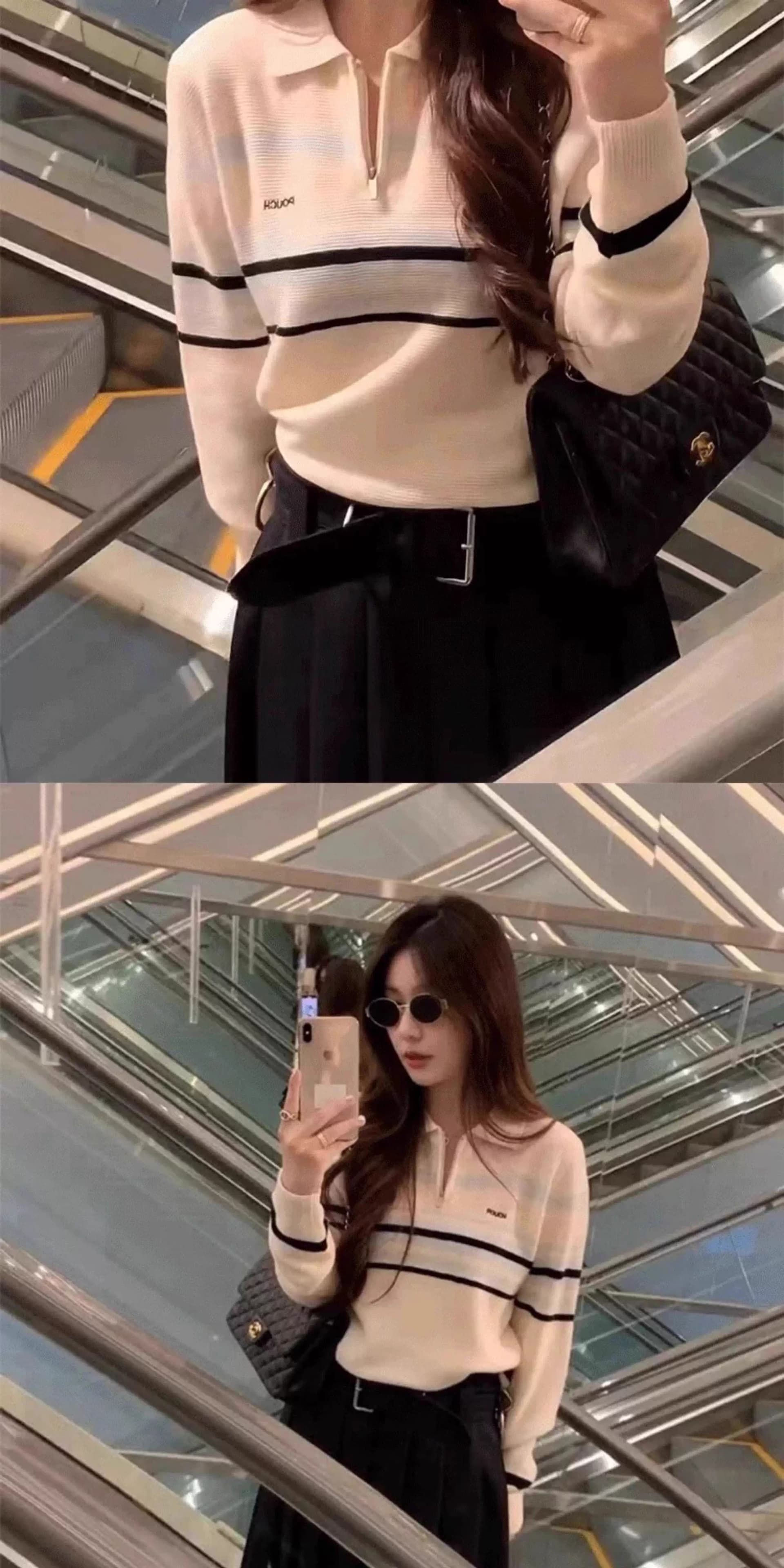 한국 pouch 느긋한 스트라이프 스웨터 polo 폴로 칼라 니트 스웨터 맨위 가을 겨울 새로운 여성 상세 이미지 18