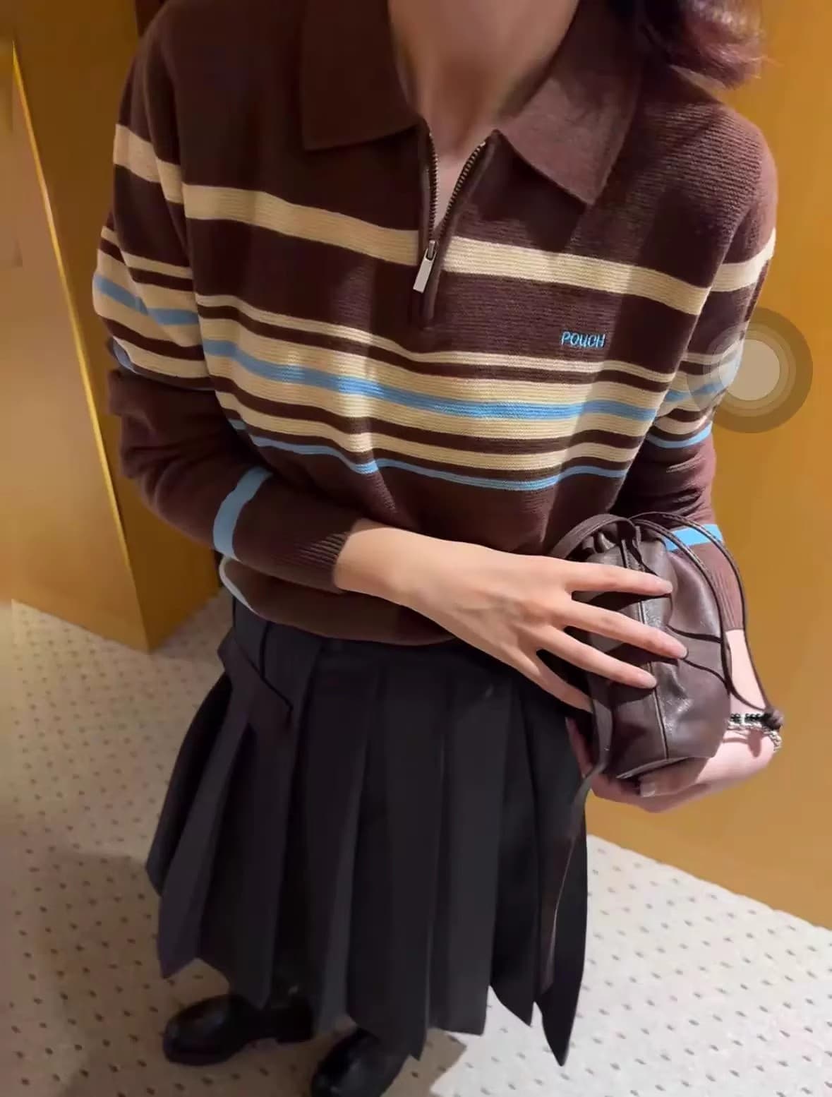 한국 pouch 느긋한 스트라이프 스웨터 polo 폴로 칼라 니트 스웨터 맨위 가을 겨울 새로운 여성 상세 이미지 22