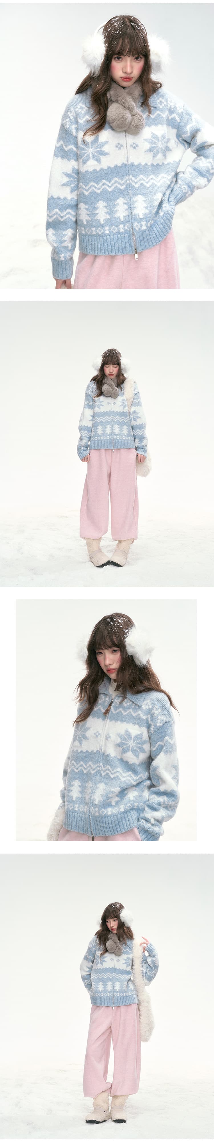 통조림 식품 시시 많은 플러시 플러시 눈 색상 겨울 새로운 레트로 배색 부드러운 찹쌀 스웨터 여성 뜨개질 라운드 넥 오픈 가디건 상세 이미지 8
