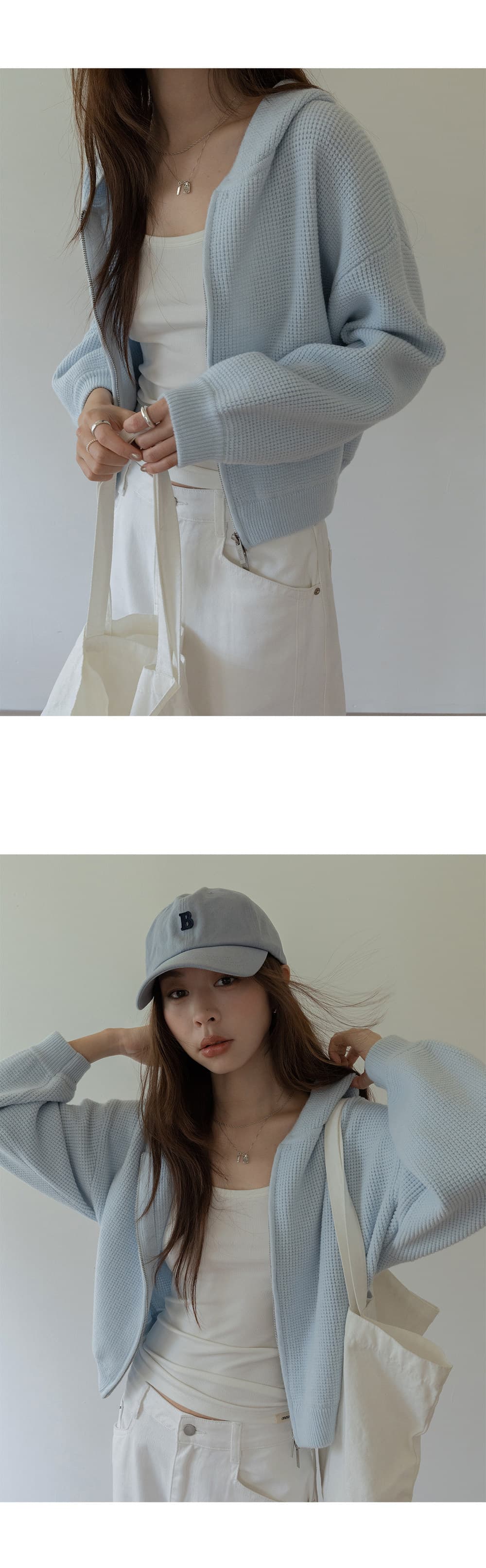 vnook 쇼트 스타일 스웨터 오픈 가디건 여성 코트 후아 남편 그리드 후드 지퍼 루즈핏 고급 센스 2026 봄 새로운 상세 이미지 8