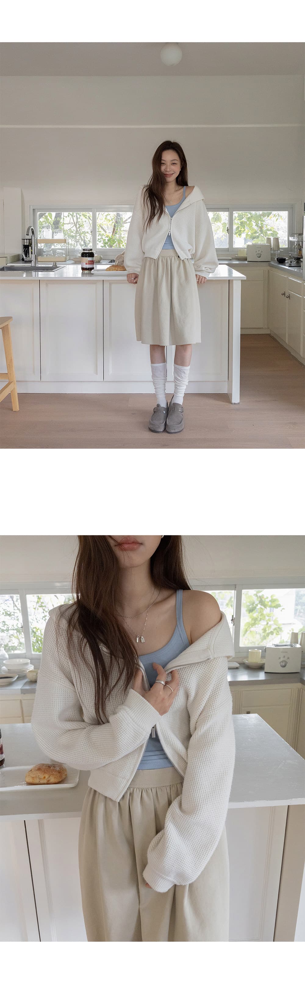 vnook 쇼트 스타일 스웨터 오픈 가디건 여성 코트 후아 남편 그리드 후드 지퍼 루즈핏 고급 센스 2026 봄 새로운 상세 이미지 28