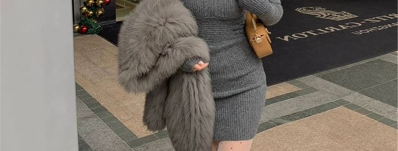 빛 럭셔리 프랑스 명문 여성 고급 회색 양모 니트 여성 드레스 가을 겨울 작은 키 만나는 섹시함 타이트 스커트 미니 스커트 상세 이미지 42