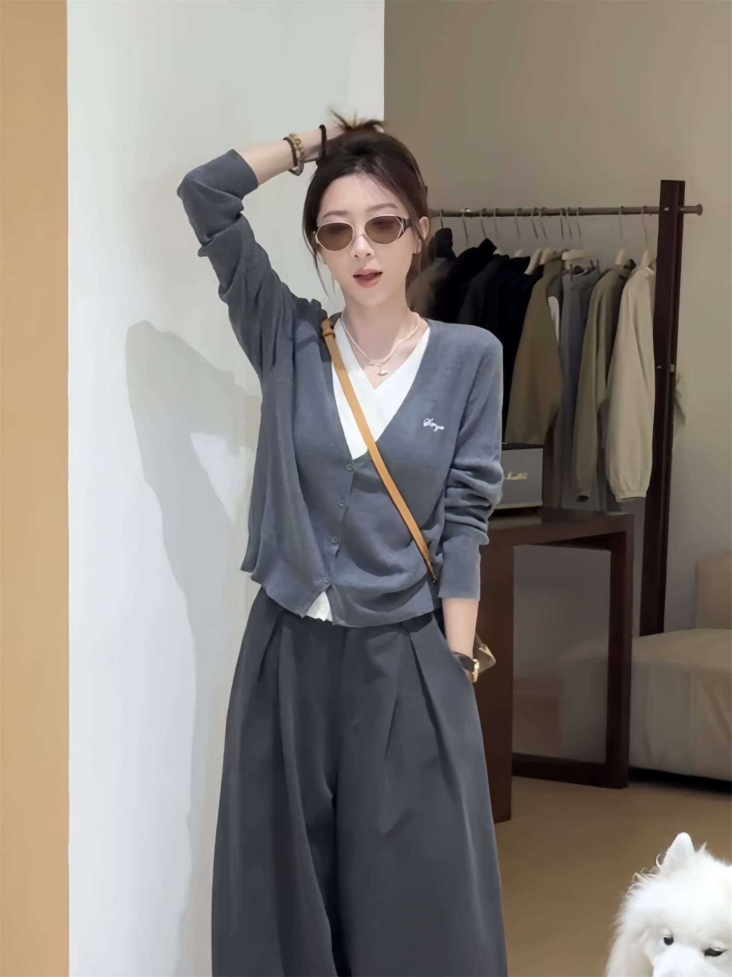 한 부서 착용 가져 가라. 회색 페이크 레이어드 니트 오픈 가디건 여성 조기 가을 chic Chic 슈퍼 잘 생긴 싱글 착용 쇼트 스타일 맨위 상세 이미지 2