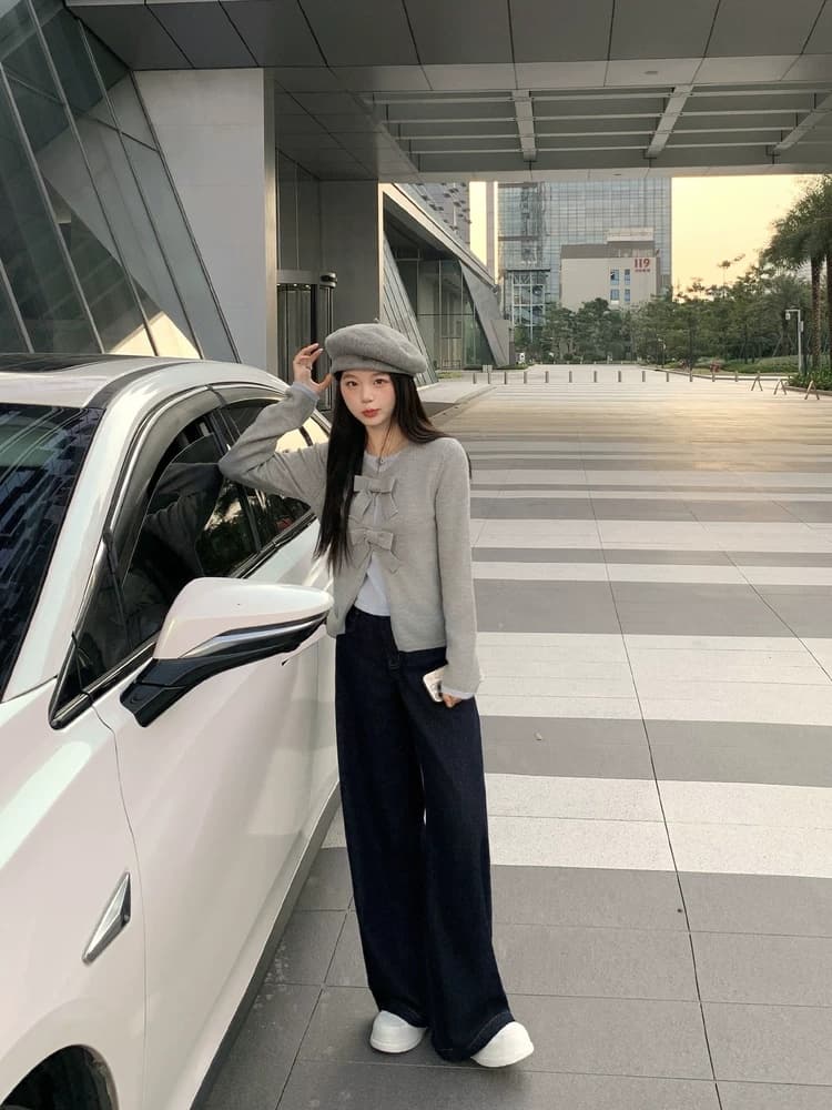 케이크를 잘라 직접 만든 작은 키 새로운 맨위 여성 디자인 센스 나비 매듭 페이크 레이어드 스웨터 니트 스웨터 털 셔츠 이미지 4