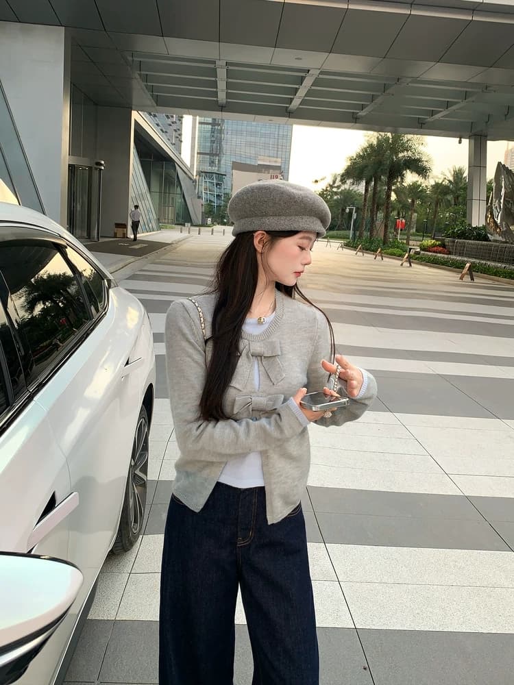 케이크를 잘라 직접 만든 작은 키 새로운 맨위 여성 디자인 센스 나비 매듭 페이크 레이어드 스웨터 니트 스웨터 털 셔츠 상세 이미지 1