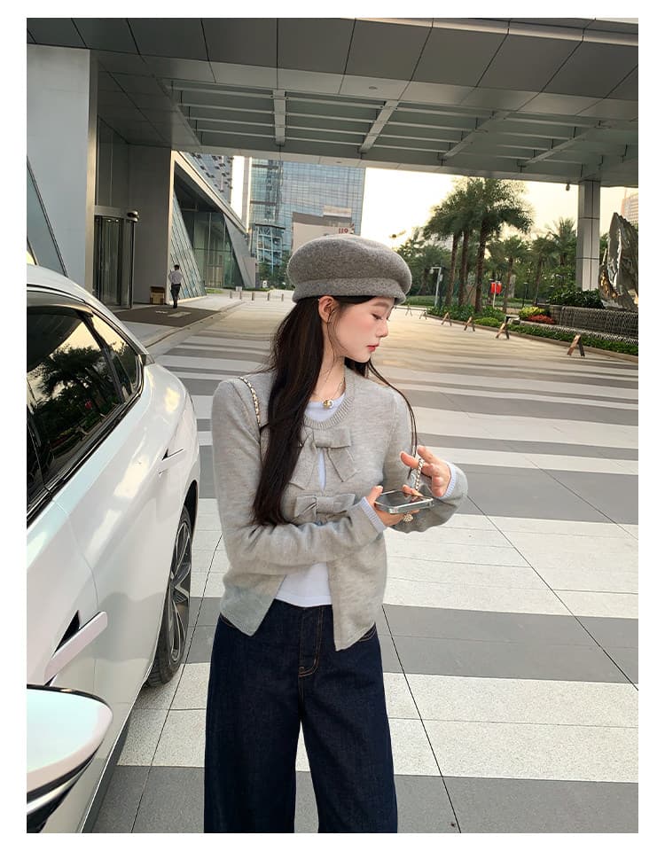 케이크를 잘라 직접 만든 작은 키 새로운 맨위 여성 디자인 센스 나비 매듭 페이크 레이어드 스웨터 니트 스웨터 털 셔츠 상세 이미지 10
