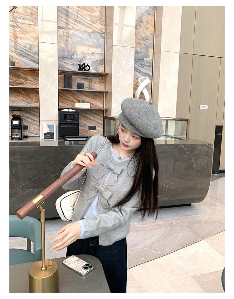 케이크를 잘라 직접 만든 작은 키 새로운 맨위 여성 디자인 센스 나비 매듭 페이크 레이어드 스웨터 니트 스웨터 털 셔츠 상세 이미지 12
