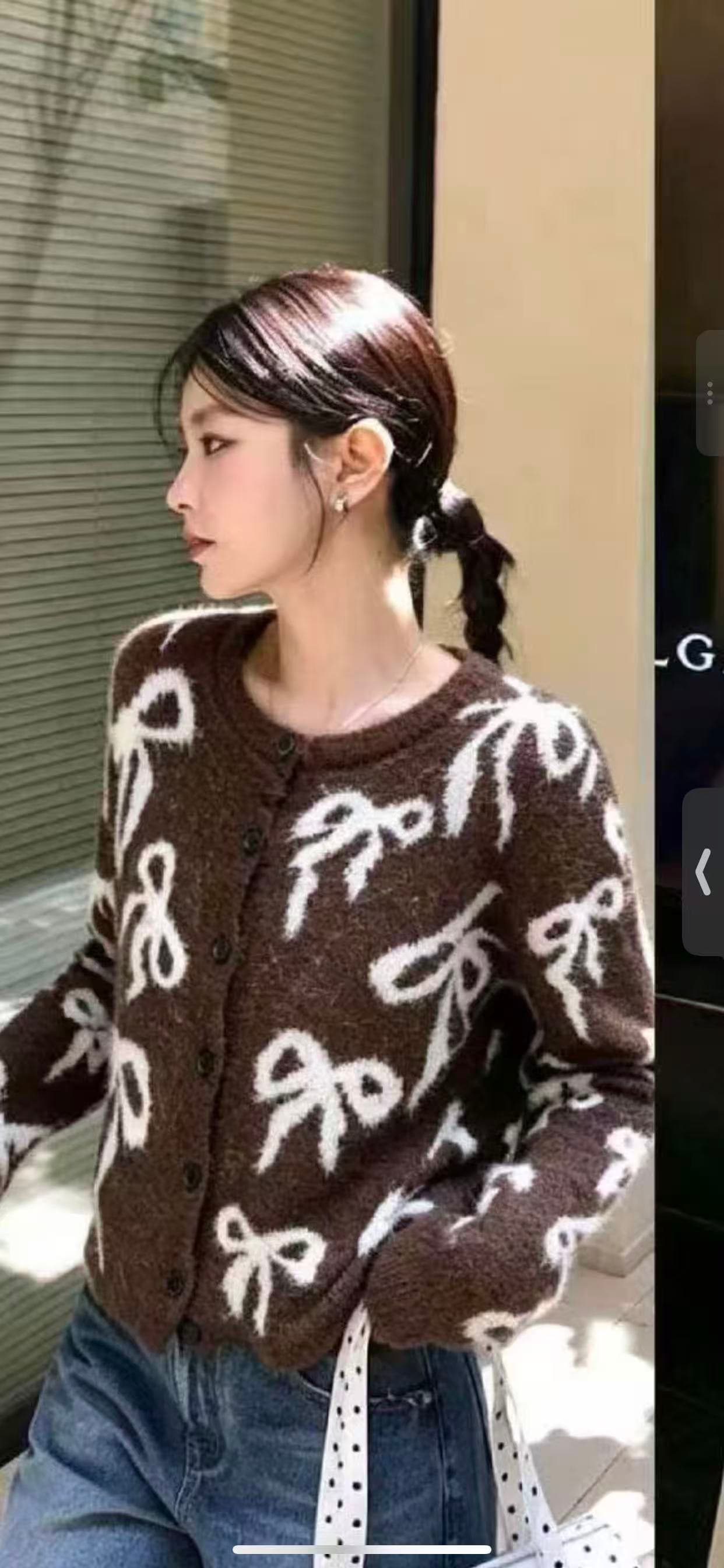 외국 가스 새 상점 redmemory 조용한 럭셔리 아름다운 소녀 따뜻한 가지고있다 질감 ~ 중 양 낙타 털 나비 매듭 오픈 가디건 이미지 2