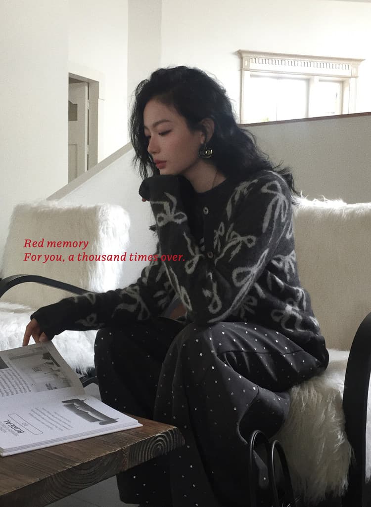 외국 가스 새 상점 redmemory 조용한 럭셔리 아름다운 소녀 따뜻한 가지고있다 질감 ~ 중 양 낙타 털 나비 매듭 오픈 가디건 상세 이미지 15