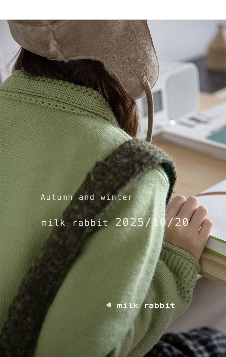 우유 토끼 행성 직접 만든 따뜻한 섬 폴로 칼라 작은 홀로우 아웃 레이스 스웨터 오픈 가디건 여성 코트 식물 플러시 버클 니트 맨위 상세 이미지 23