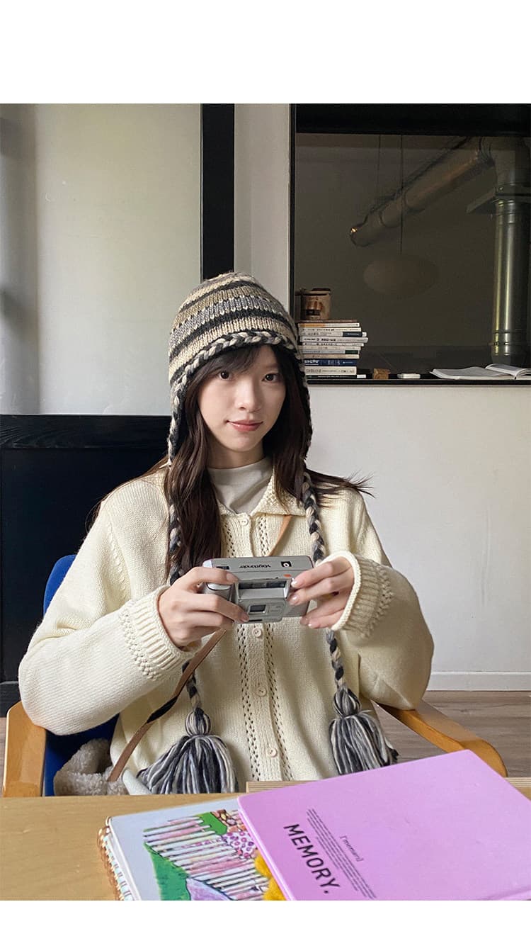 우유 토끼 행성 직접 만든 따뜻한 섬 폴로 칼라 작은 홀로우 아웃 레이스 스웨터 오픈 가디건 여성 코트 식물 플러시 버클 니트 맨위 상세 이미지 53
