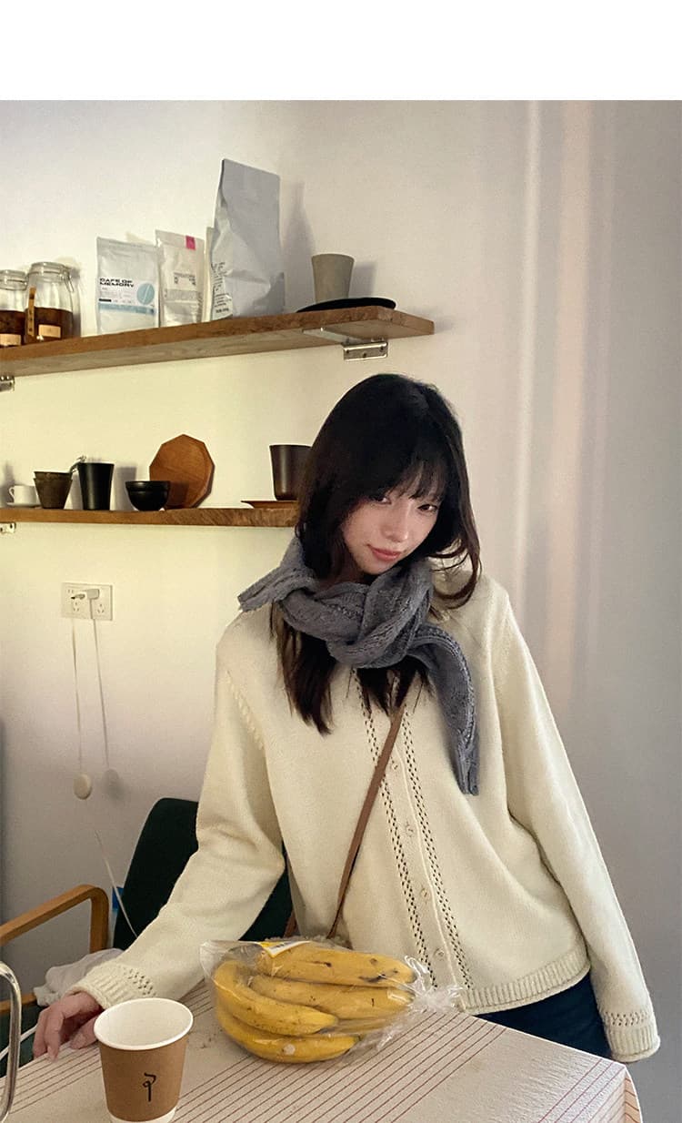 우유 토끼 행성 직접 만든 따뜻한 섬 폴로 칼라 작은 홀로우 아웃 레이스 스웨터 오픈 가디건 여성 코트 식물 플러시 버클 니트 맨위 상세 이미지 59