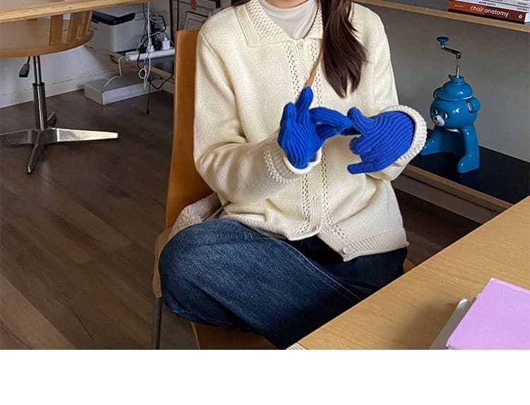 우유 토끼 행성 직접 만든 따뜻한 섬 폴로 칼라 작은 홀로우 아웃 레이스 스웨터 오픈 가디건 여성 코트 식물 플러시 버클 니트 맨위 상세 이미지 62